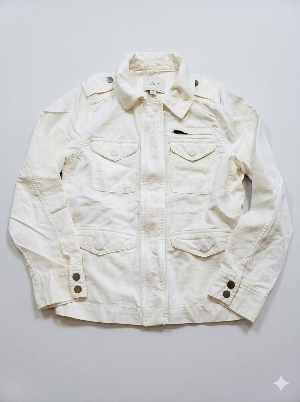 🔹️Loft Cream Linen Blend Zipper Utility Safari Jacket Petite XSmall